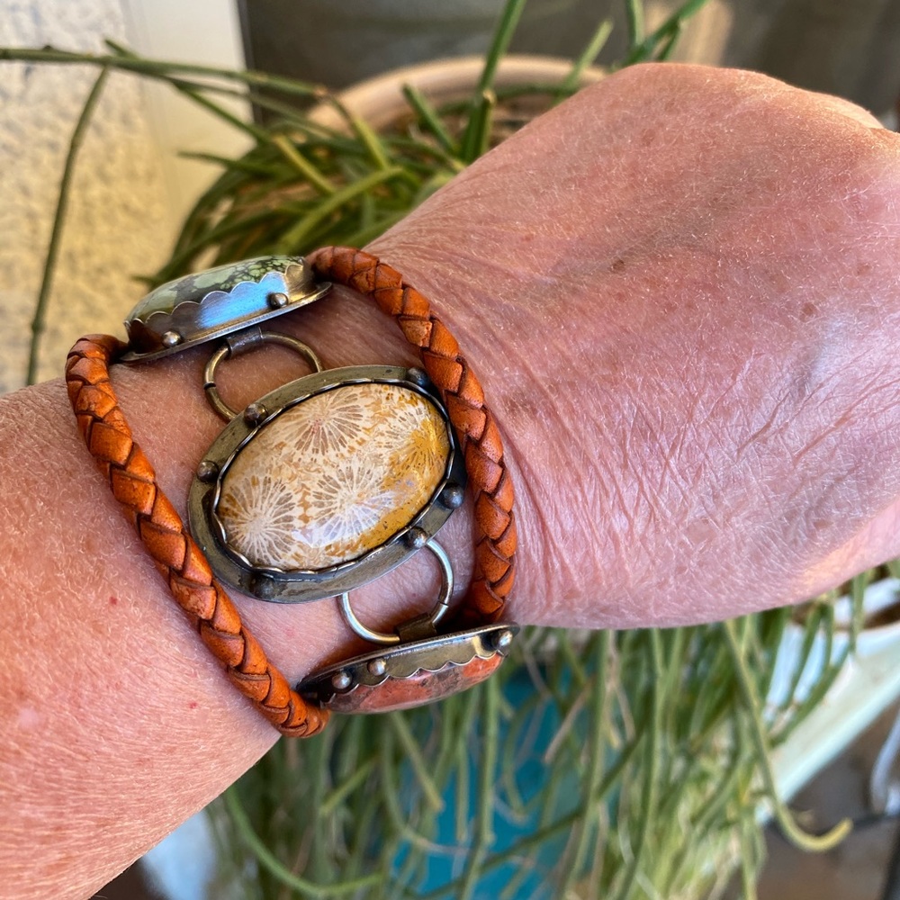 3 Stone 3 Wrap Braided Leather Bracelet - Picture 10 of 10